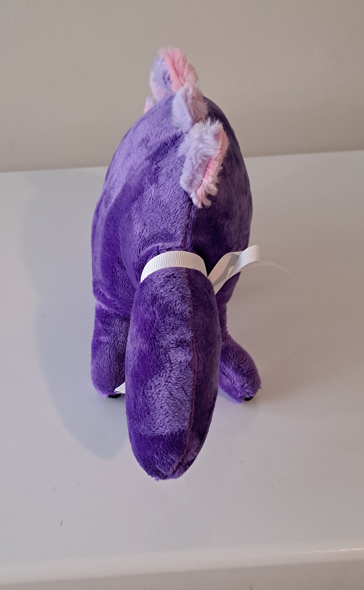 18 inch plush purple dino with shaggy fur crest, baby safe