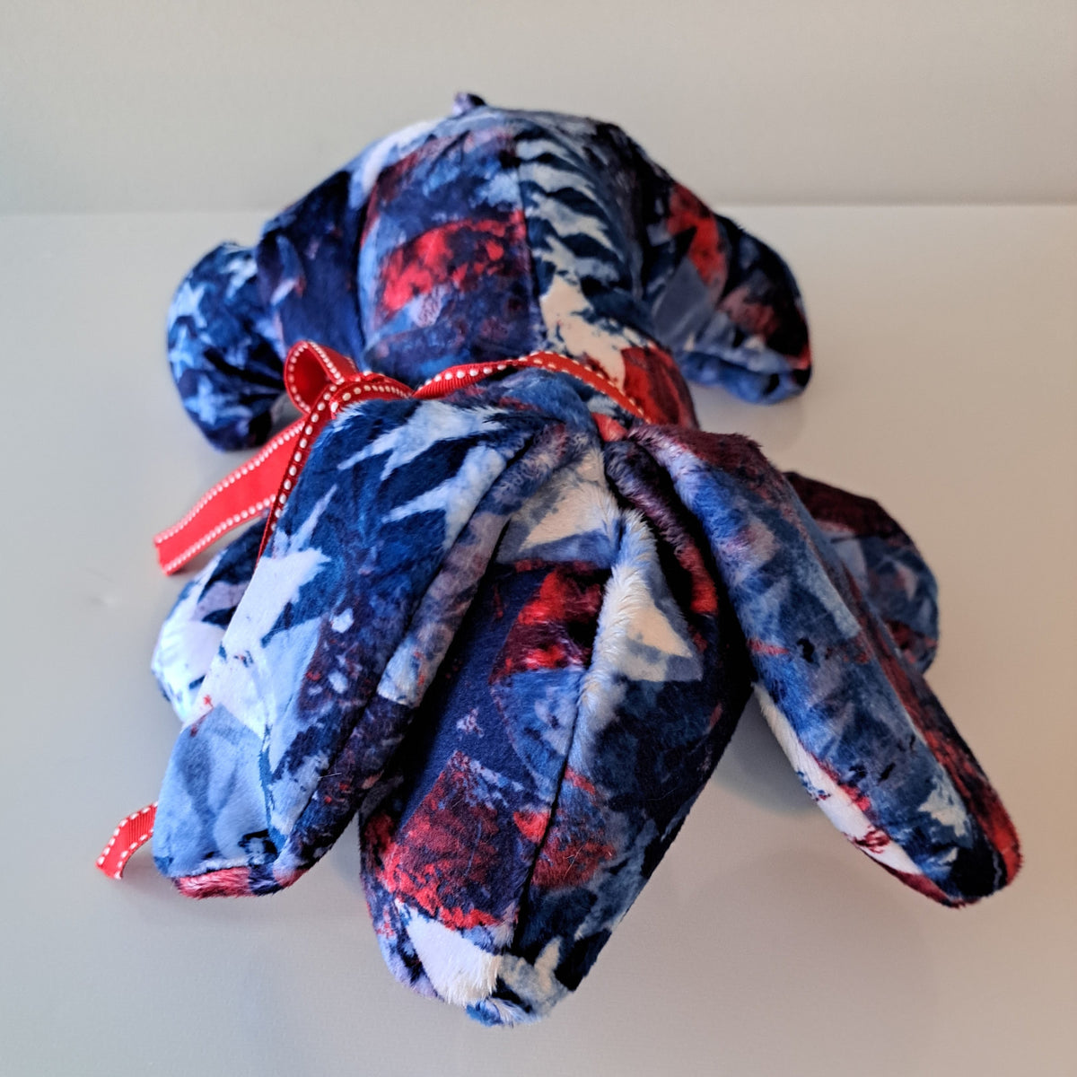 Red, white & blue patriotic Minky Plush 12' long x 7" tall Hound dog with long floppy ears, safe for all ages