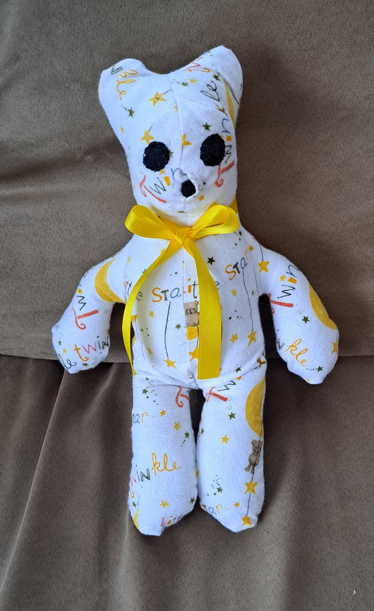 14-inch-tall white twinkle star bear, embroidered eyes & nose, safe for all ages